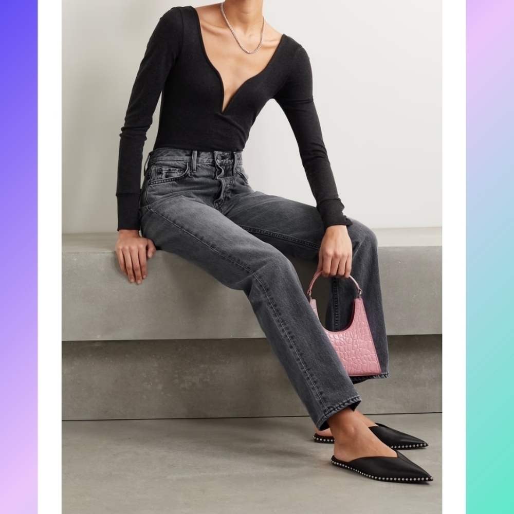 GRLFRND Mica High-Rise Straight-Leg Jeans in Black Smoke